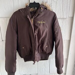 Y2K core Baby Phat Chocolate Bomber Jacket with Fur Trim Authentic